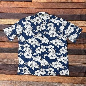 Vintage Hawaiian Blue Floral Button Down Short Sleeve Aloha Hawaii Shirt Mens
